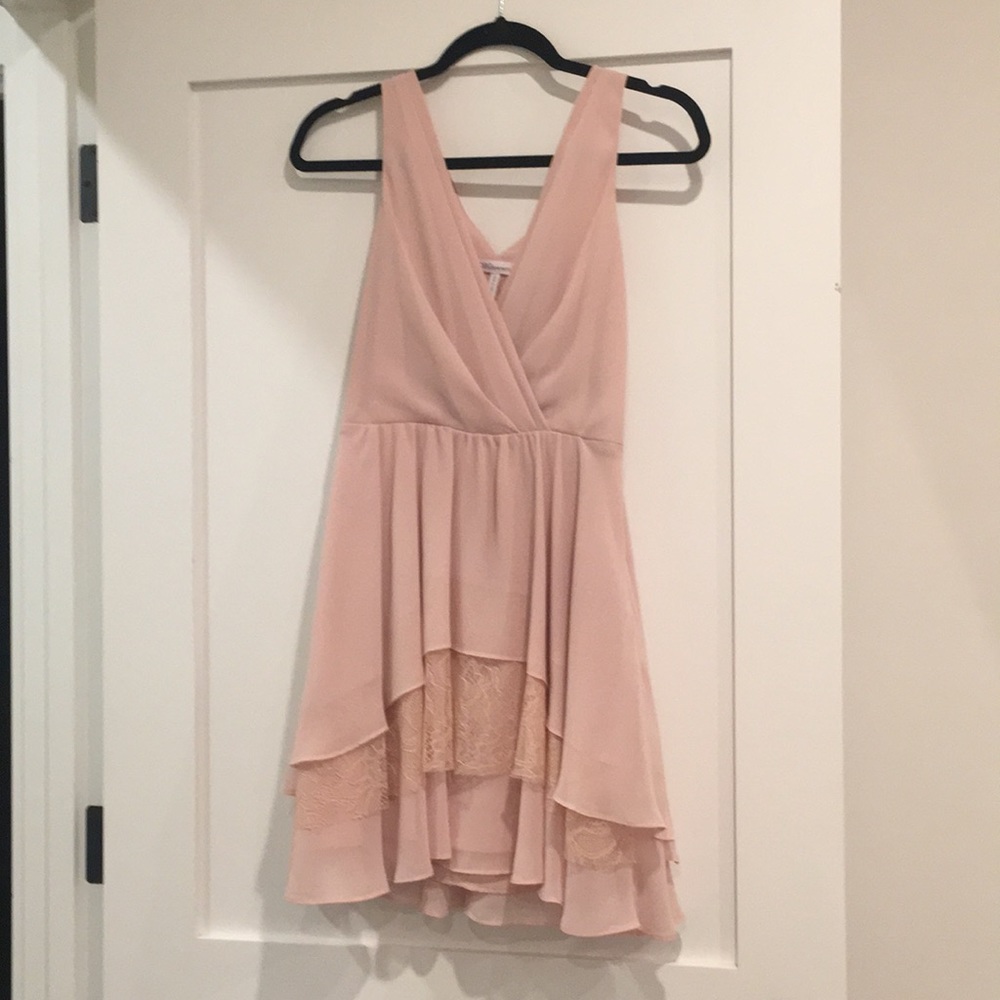 Pink BCBG dress with ruffles and lace